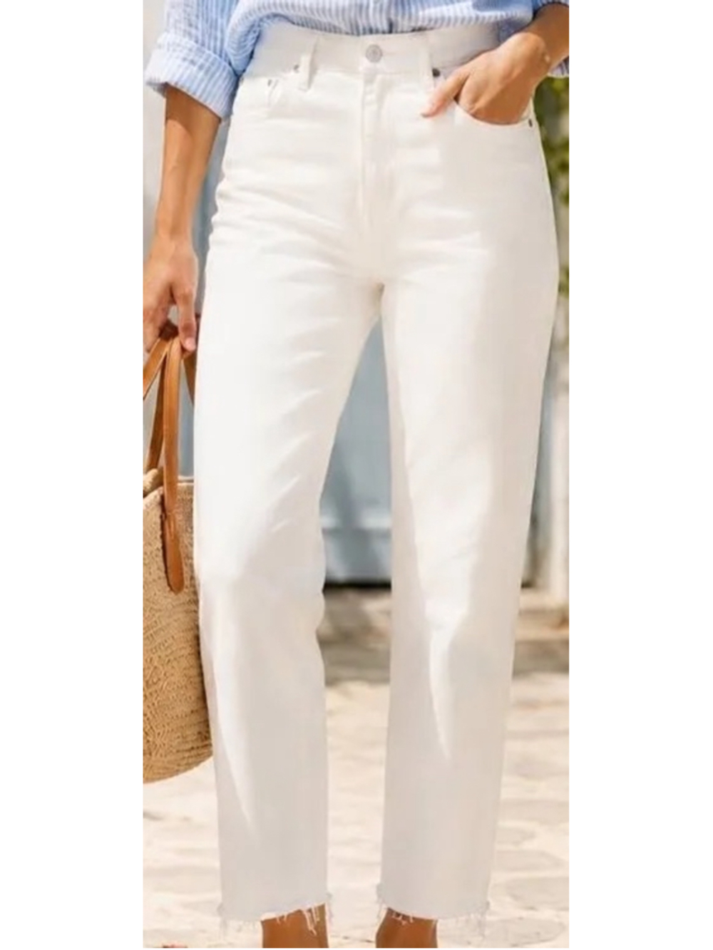 Mother Denim Tripper Ankle Fray Jean Play date Ivory White 30